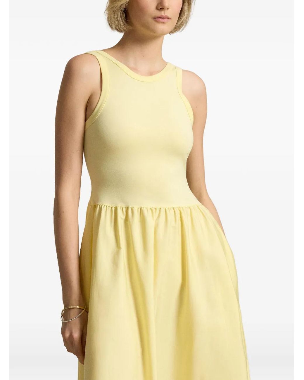 Polo Ralph Lauren Yellow Shirred Sleeveless Dress