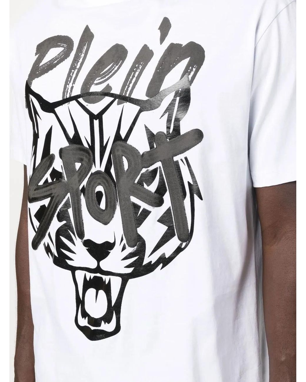 Philipp Plein White Tiger-Head Logo-Print T-Shirt for men