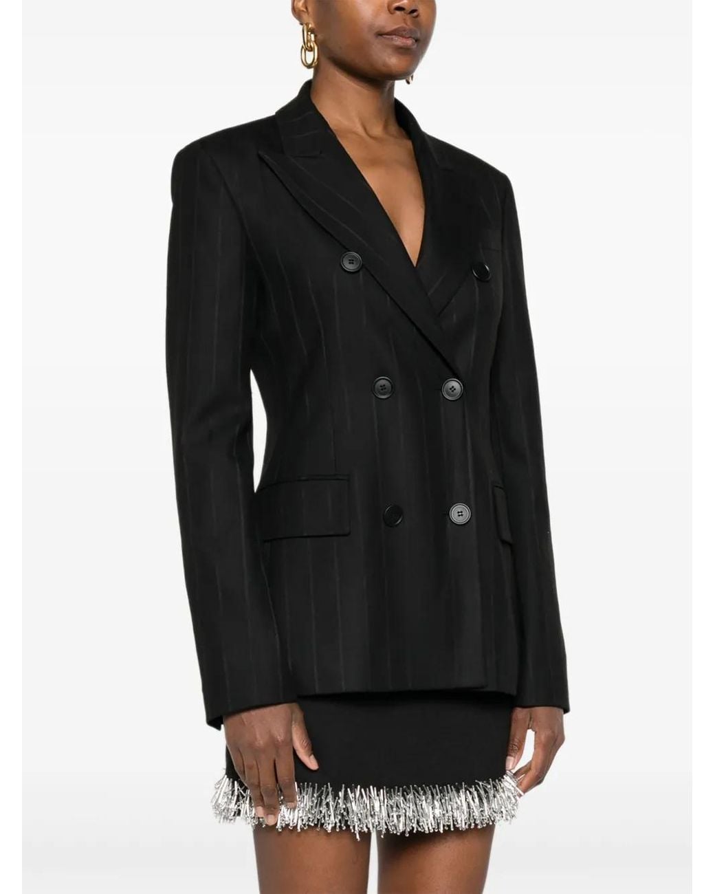 ANDAMANE Black Pinstriped Double-Breasted Jacket