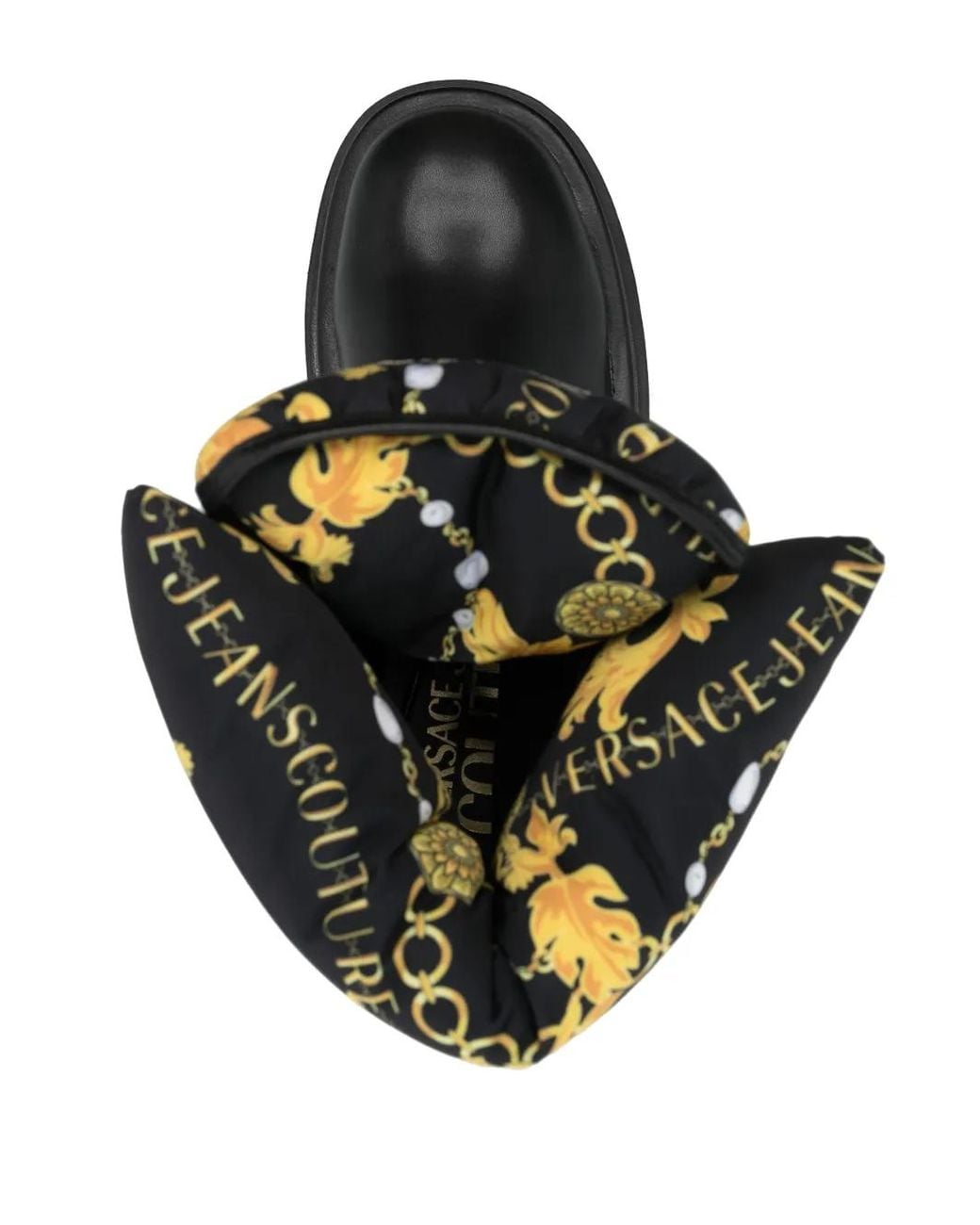 Versace Jeans Couture Black Logo-Print Round-Toe Boots