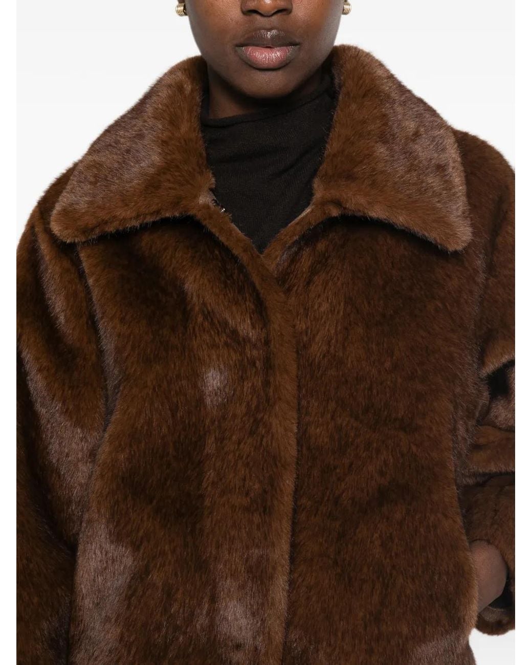 Lou Andrea Brown Collared Faux-Fur Jacket