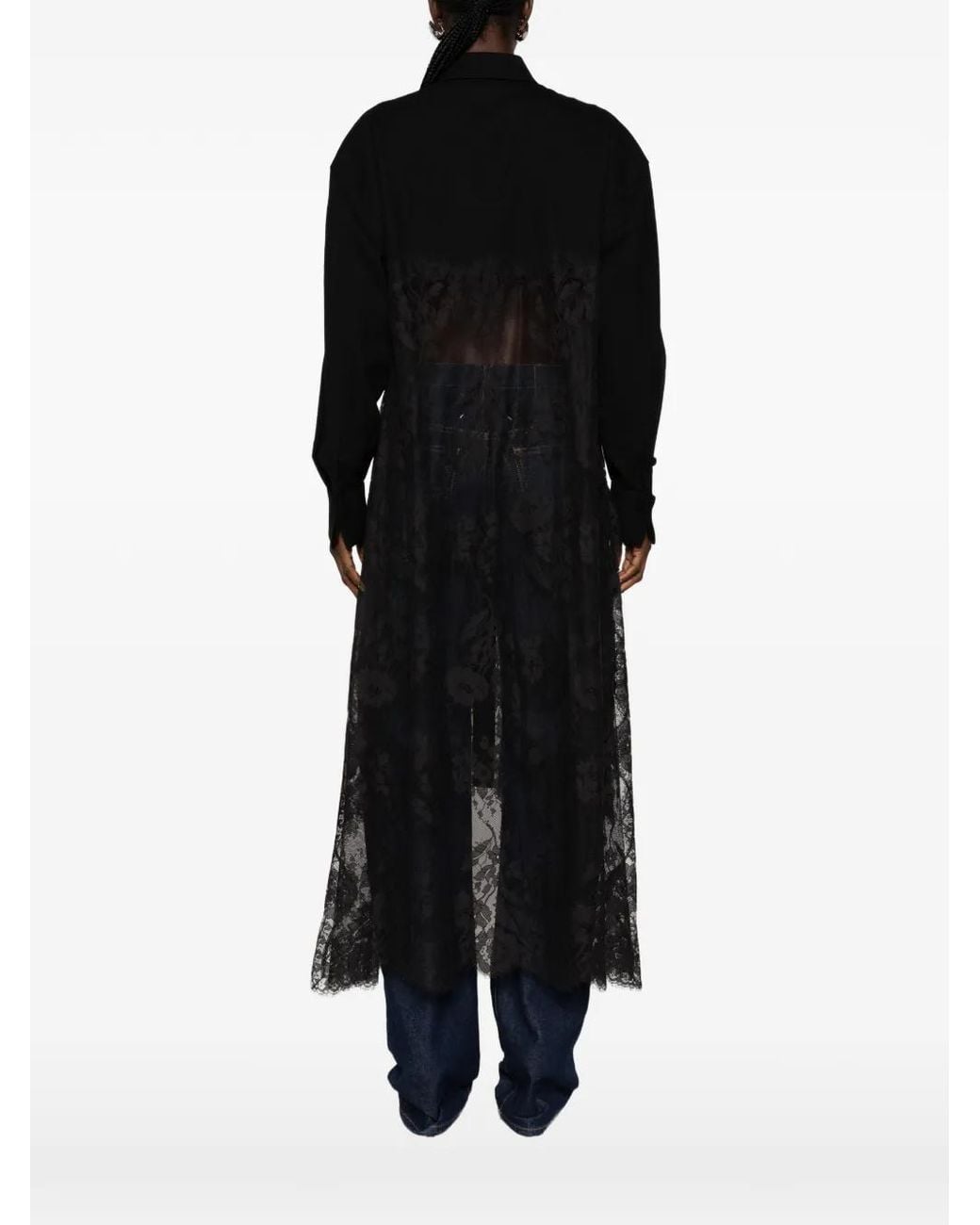 Zimmermann Black Valiant Lace-Panelled Long-Line Shirt