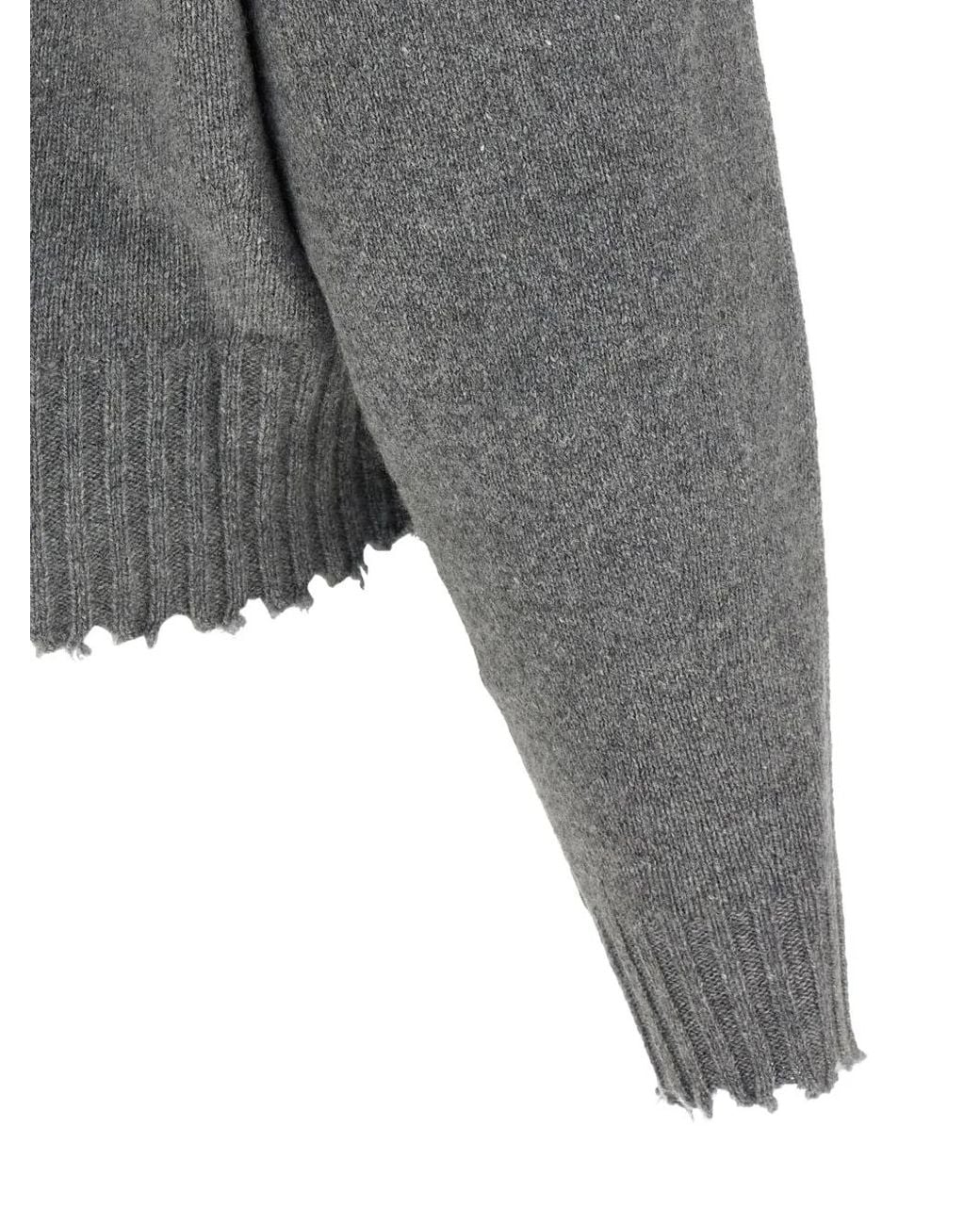 Maglione Con Scollo A V E Finitura Sfrangiata di Nude in Gray