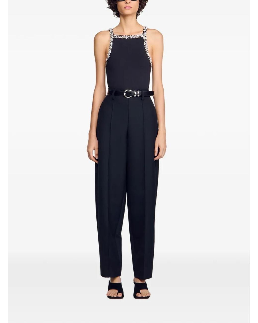 Sandro Black Crystal-Embellished Bodysuit