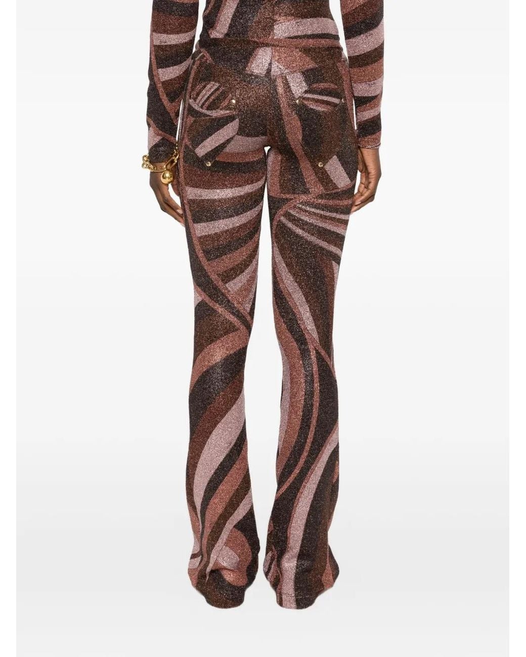 Emilio Pucci Brown Pantalon À Imprimé Iride Et Effet Pailleté