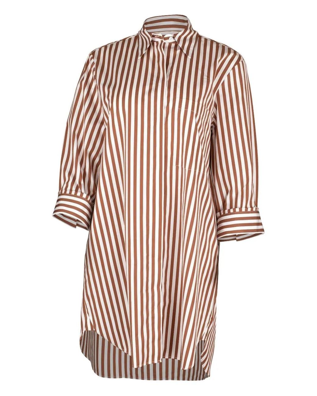 grey brown dress Chouyatou Women's Contrast Color Striped Shirt Dress Pleated Button Do –  CHOUYATOU