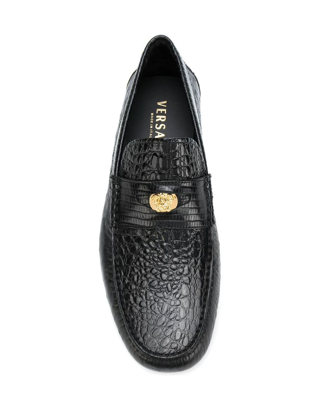 Versace Men's Dark Brown Croc Print Leather Moccasins Driving Shoes