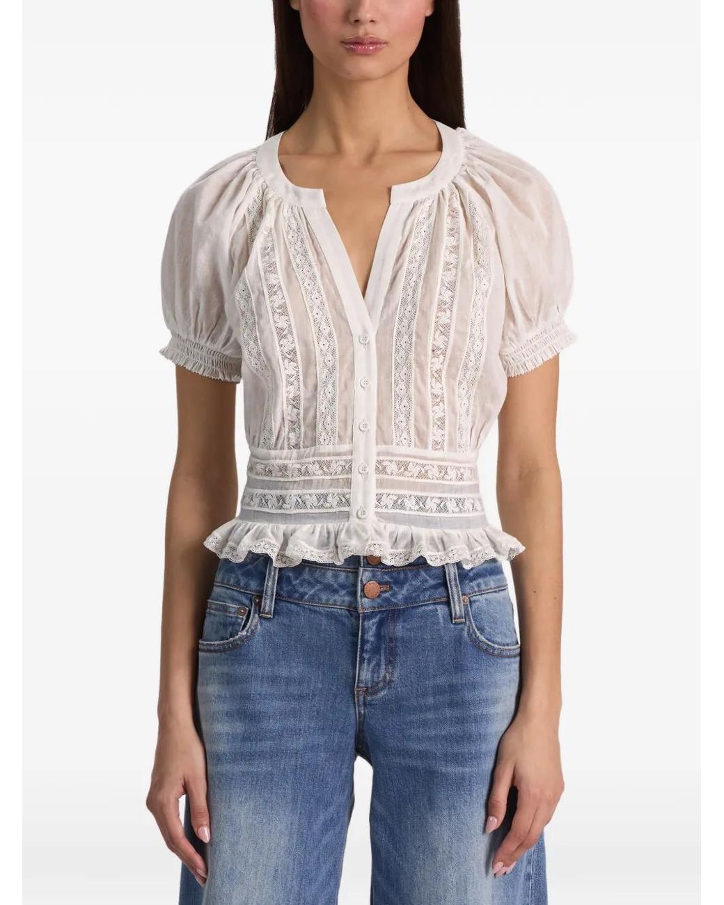 Alice + Olivia White Kathryn Lace-Details Blouse