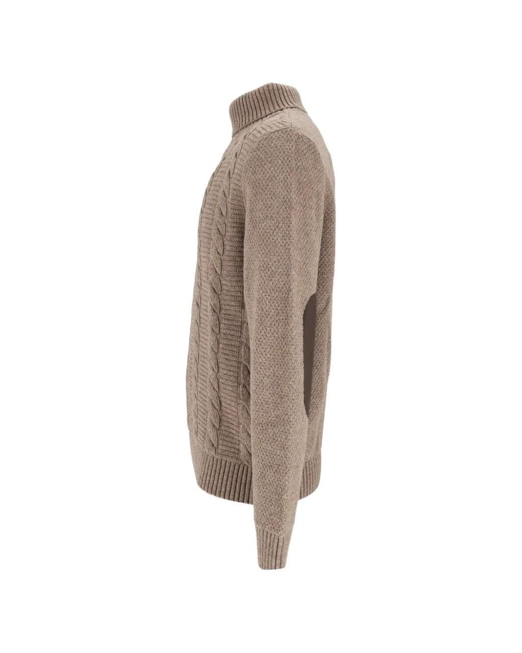 Barbour Brown Cable-Knit Roll-Neck Sweater for men