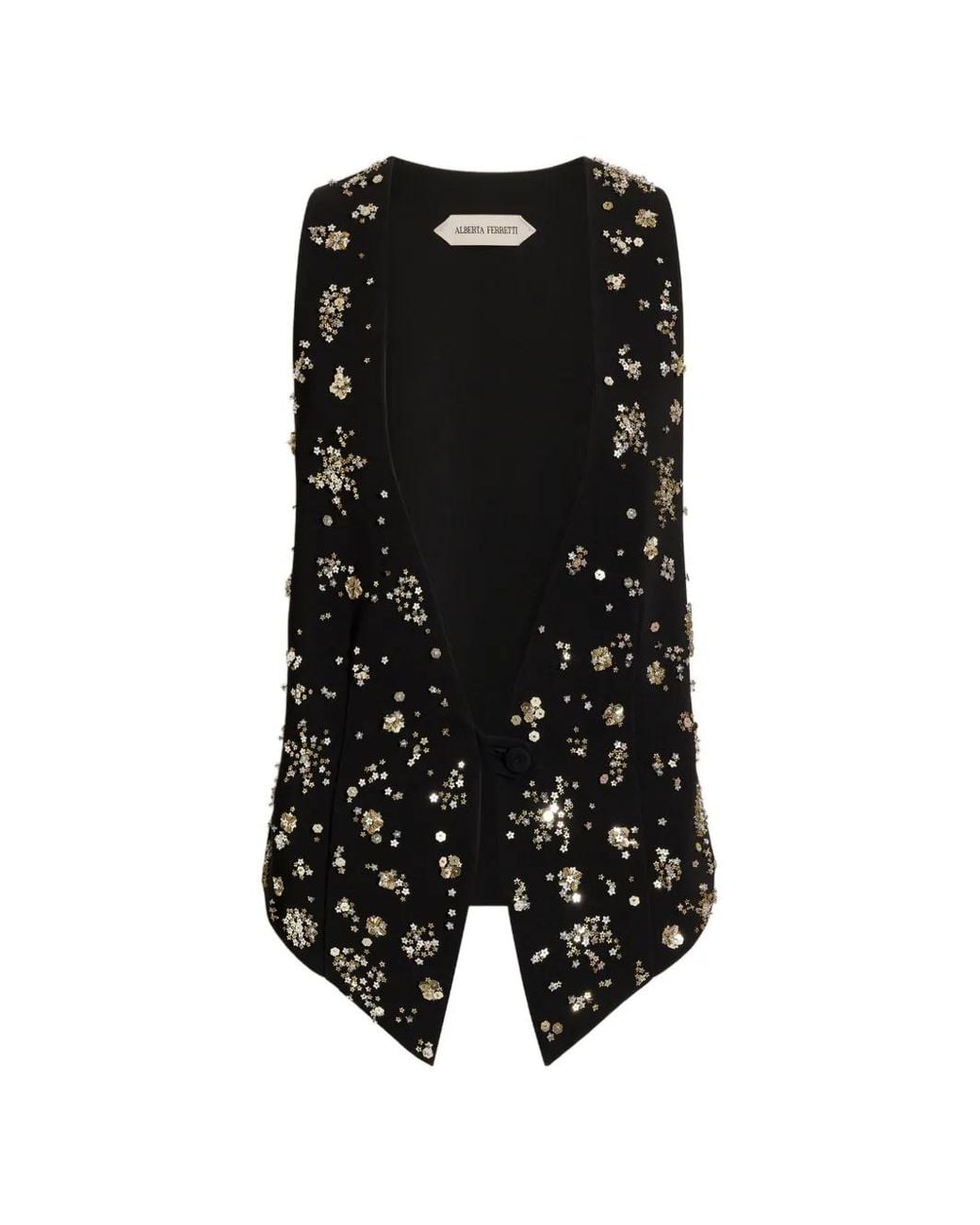 Alberta Ferretti Black Sequin-Embellished Floral-Motif Waistcoat