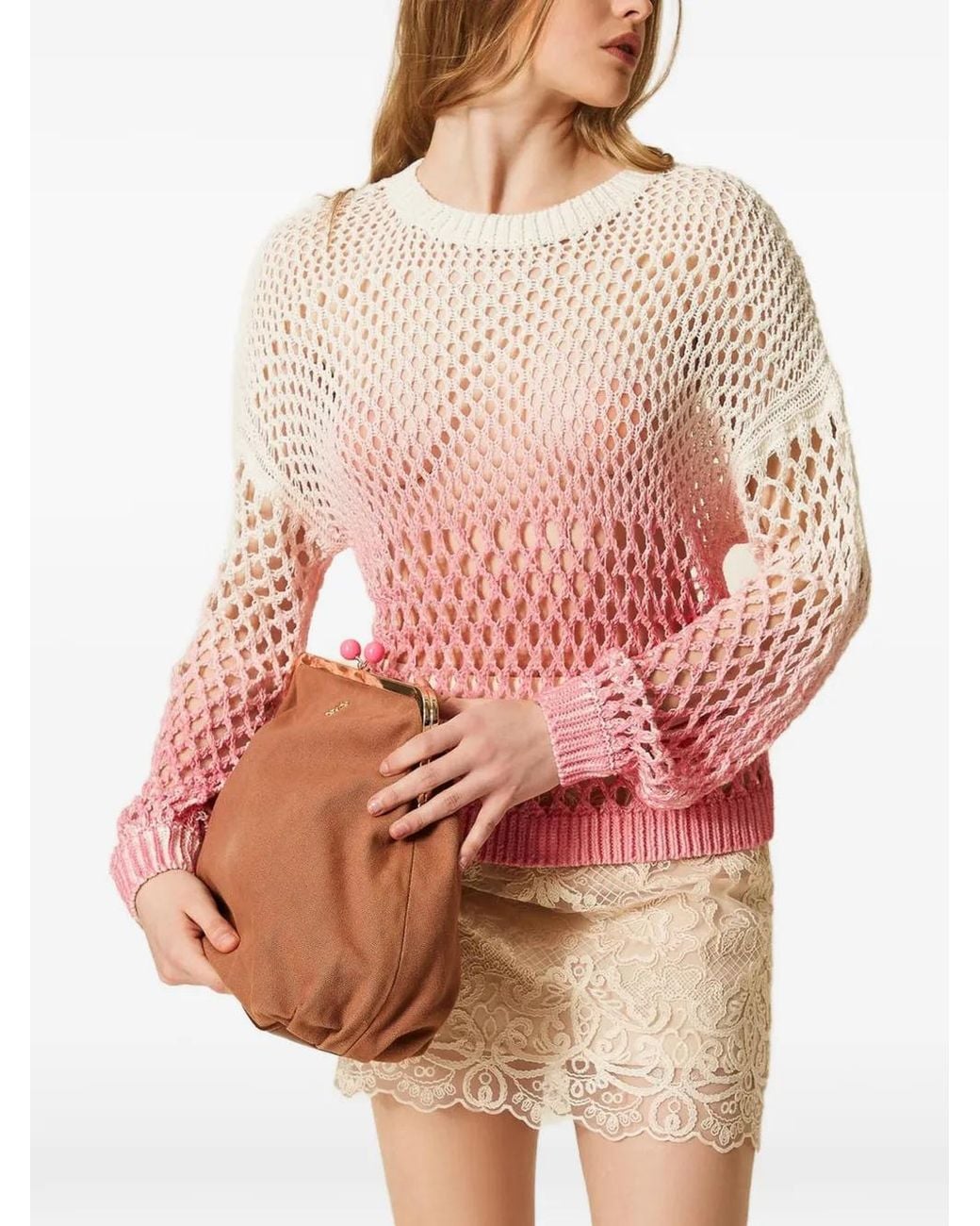 Twinset Pink X Myfo Openwork Jumper With Gradual Print