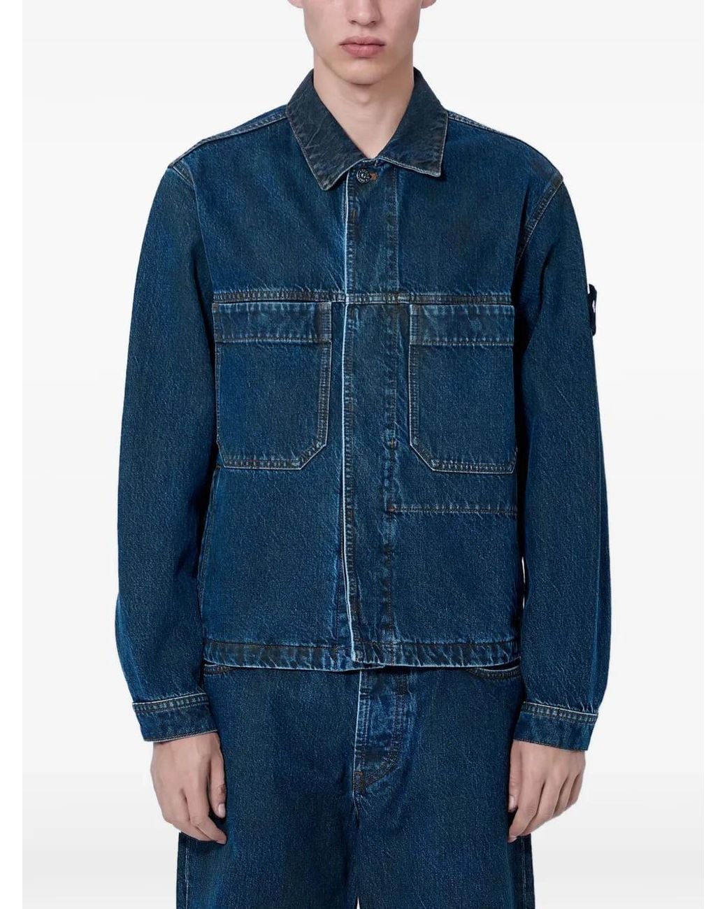 Stone Island Blue Button-Up Patch-Pocket Denim Jacket for men