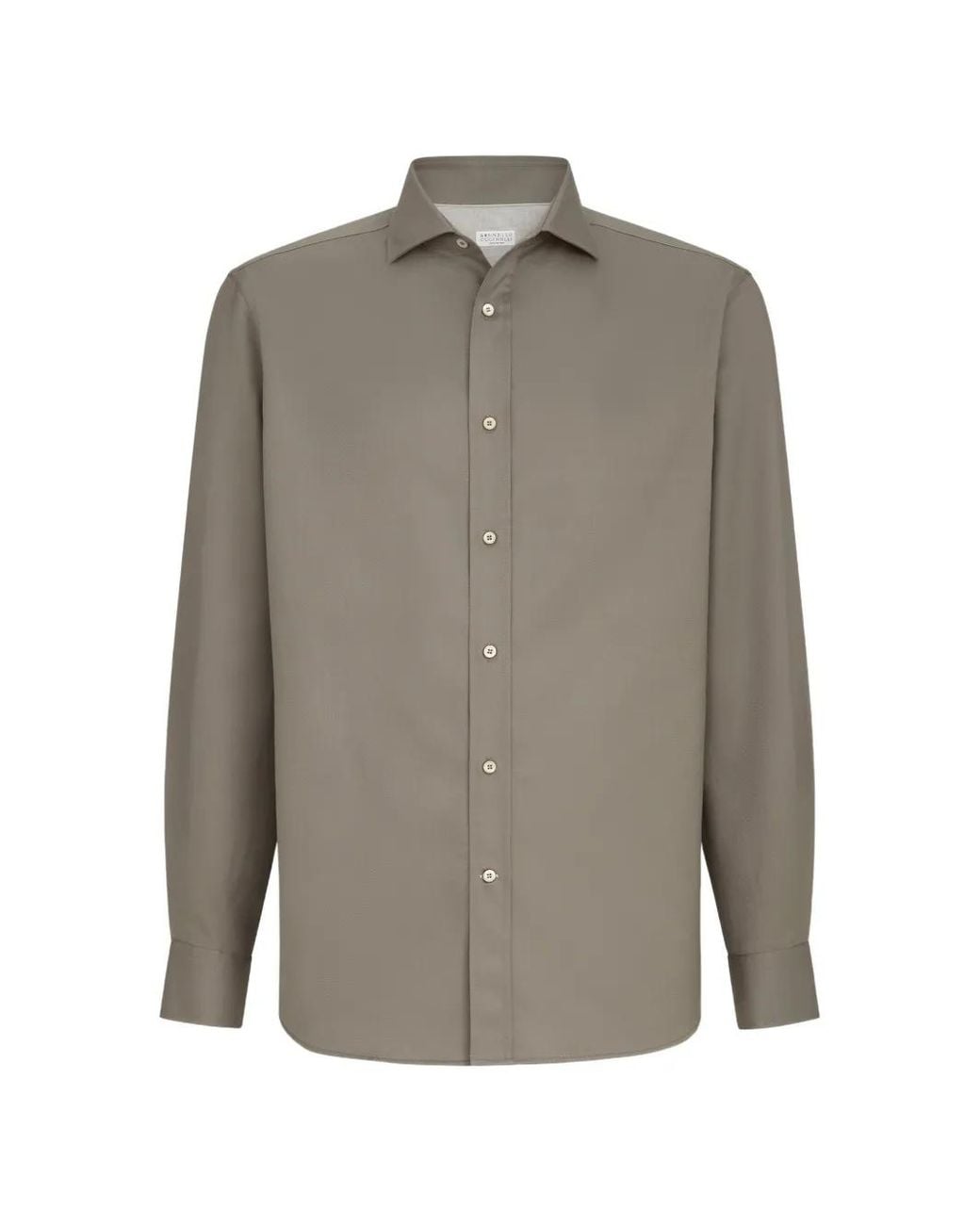 Brunello Cucinelli Gray Garment-Dyed Twill Shirt With Spread Collar for men