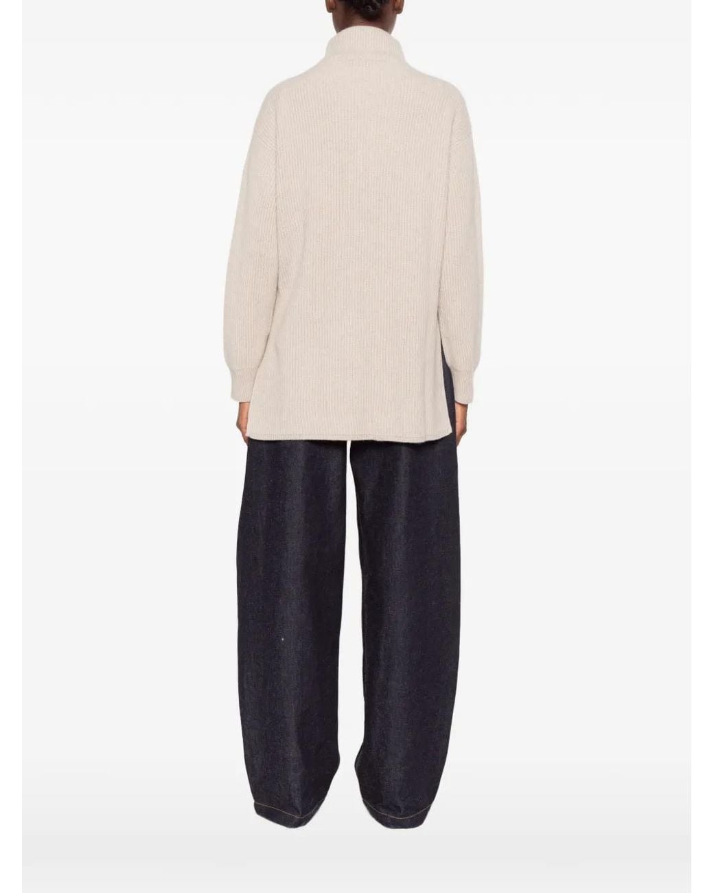 Max Mara White Ribbed-Knit Zip-Up Sweater