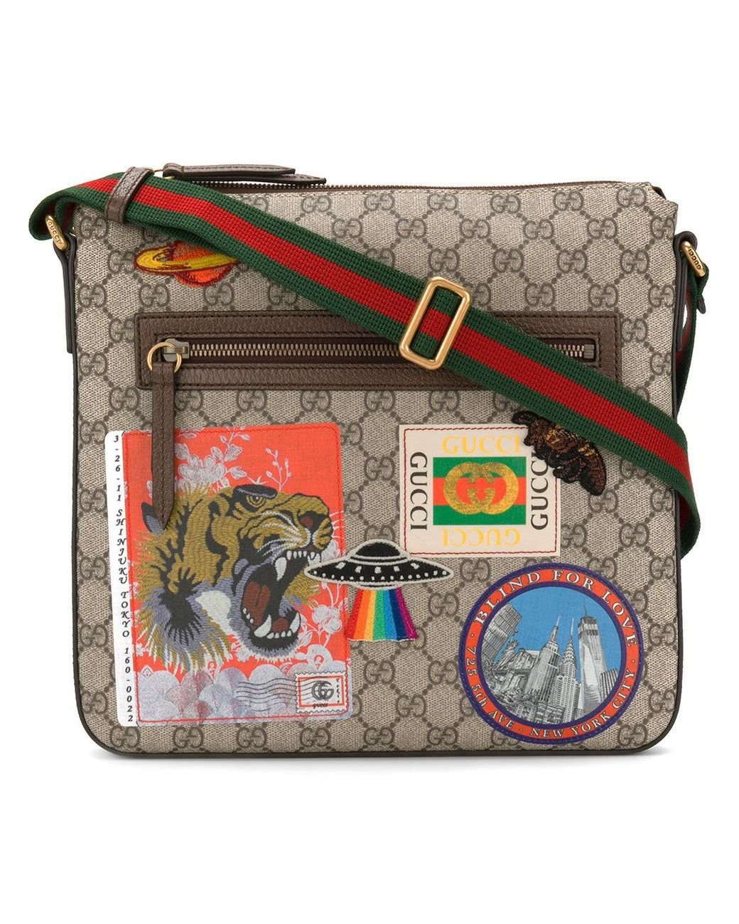 Gucci Gg Supreme Badge Messenger Bag in Brown for Men | Lyst