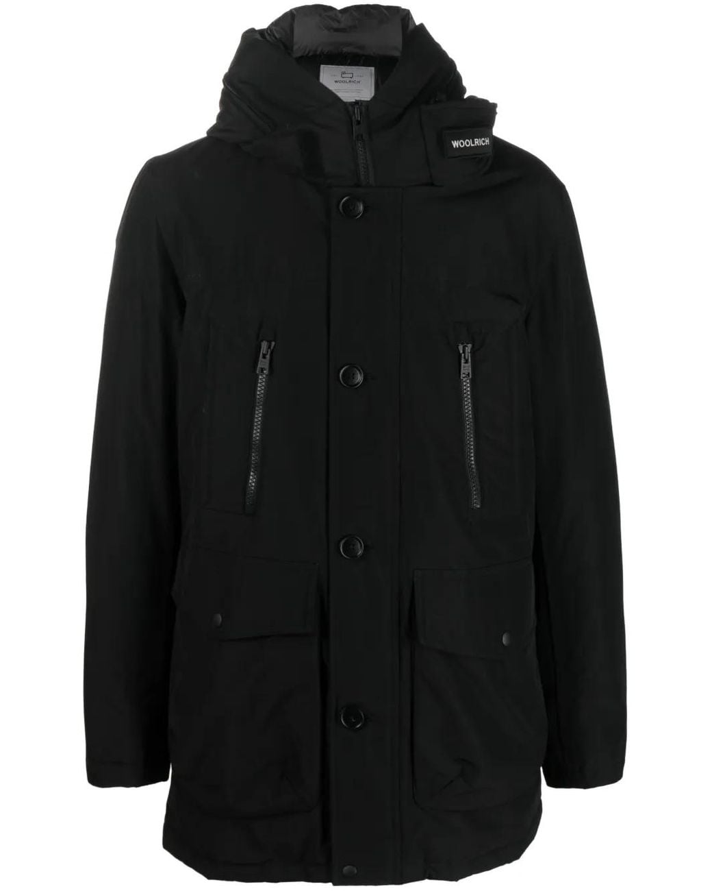 Woolrich Black Padded Hooded Coat for men