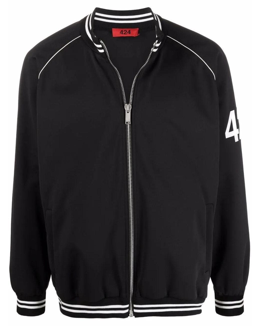 424 Black Logo Sleeve Bomber Jacket for men