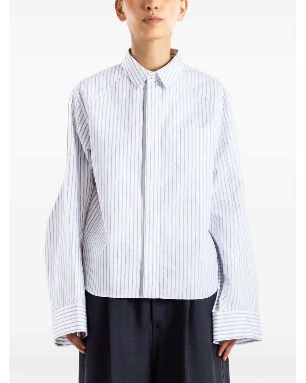 Sacai White Vertical-Stripe Long-Sleeve Shirt
