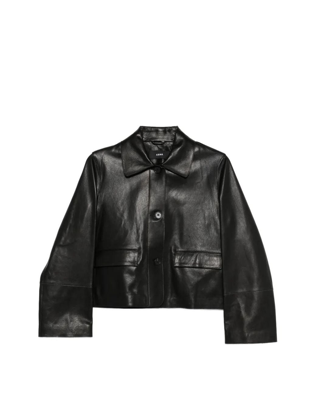 Arma Black Button-Pocket Leather Jacket