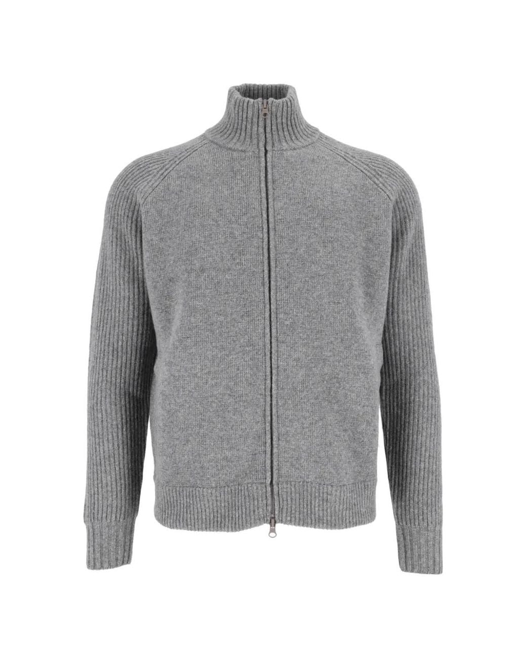 L.b.m. 1911 Gray Ribbed-Knit Zip-Up Cardigan for men