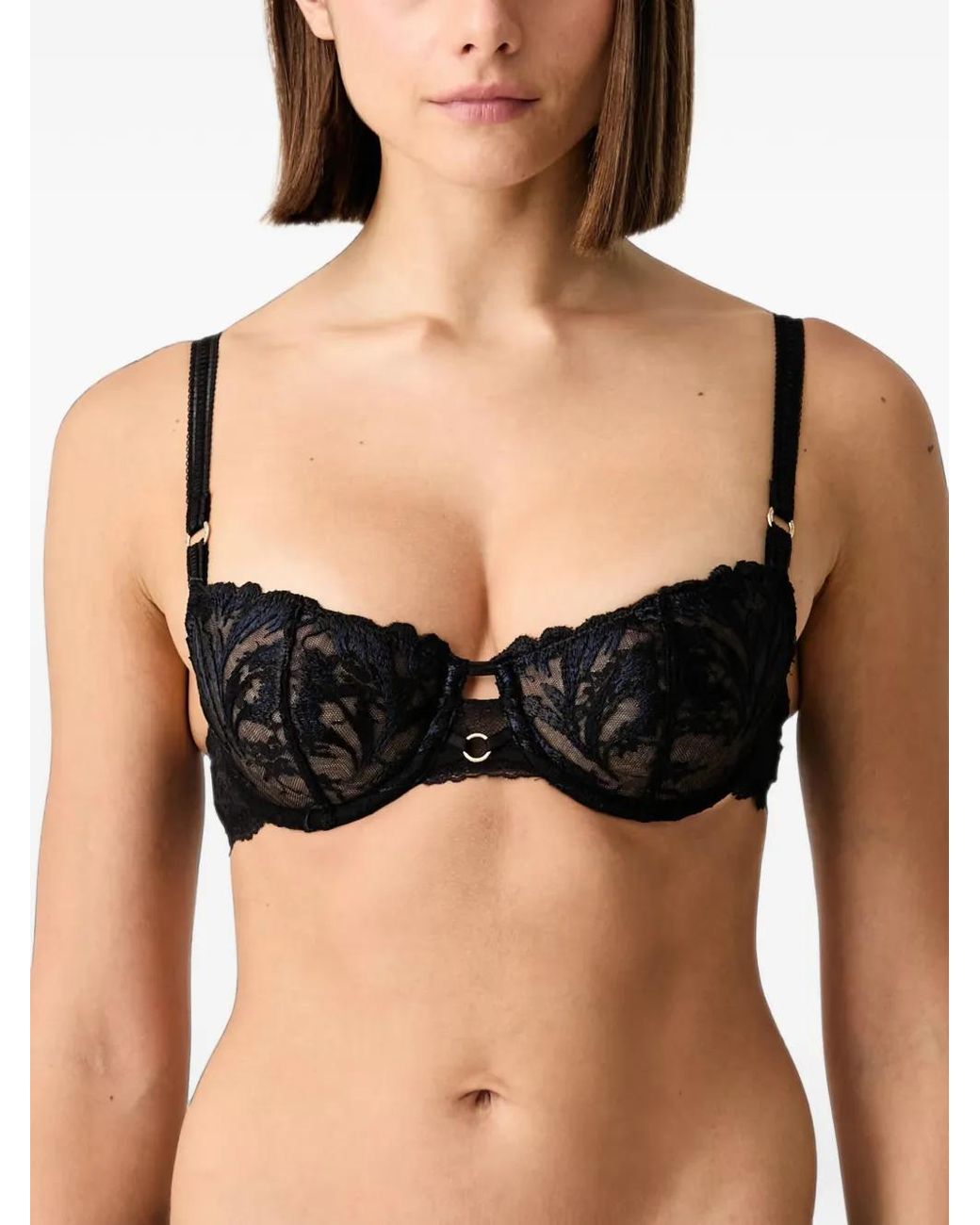 Chantelle Black Illusion Embroidered Lace-Trim Bra