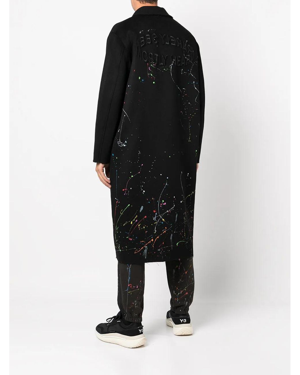 Mostly Heard Rarely Seen Black Paint-Splattered Overcoat for men