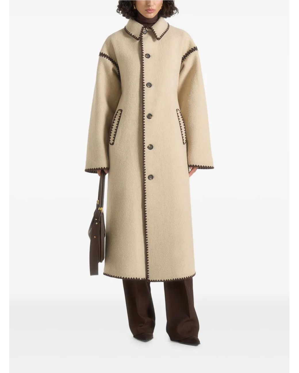 Manière De Voir Natural Elora Whipstitch-Trim Belted Longline Coat