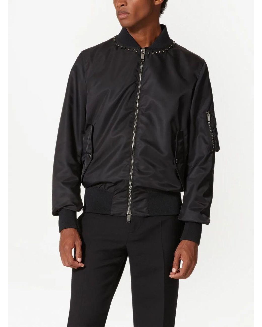 Valentino Garavani Black Untitled Studs Bomber Jacket for men