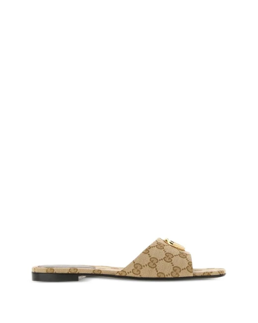 Gucci Natural Slide Sandals With Double G