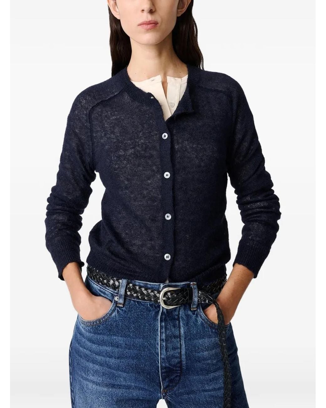 Studio Nicholson Blue Cardigan Iska À Design Côtelé