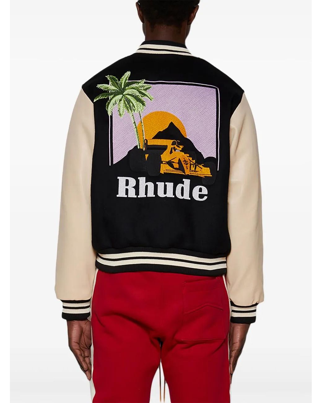 Rhude Black Logo-Embroidered Bomber Jacket for men