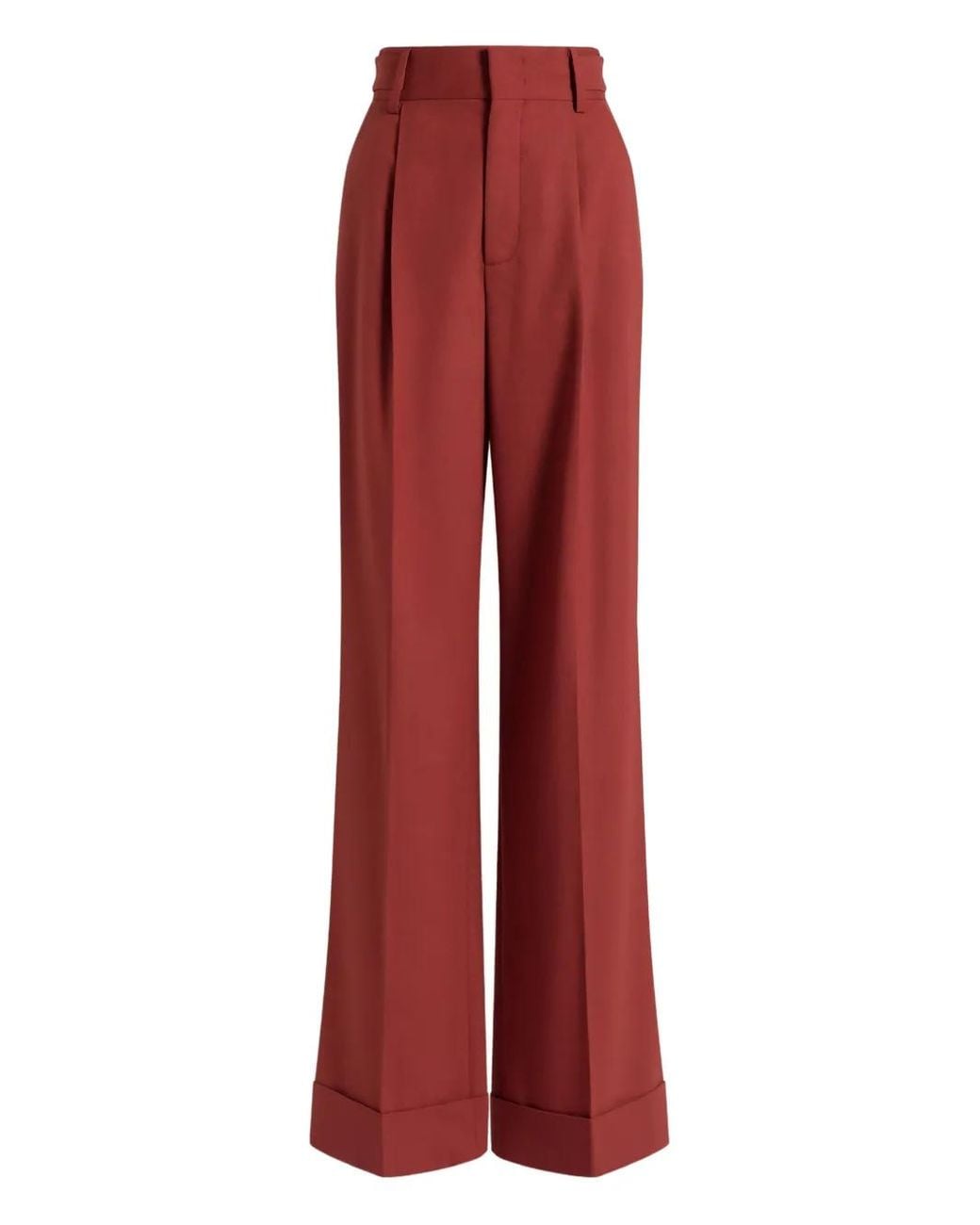 Alberta Ferretti Red Pleated Cuffed Trousers