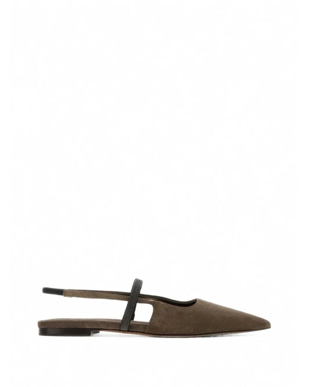 Brunello Cucinelli White Suede Slingback Flats With Shiny Strap