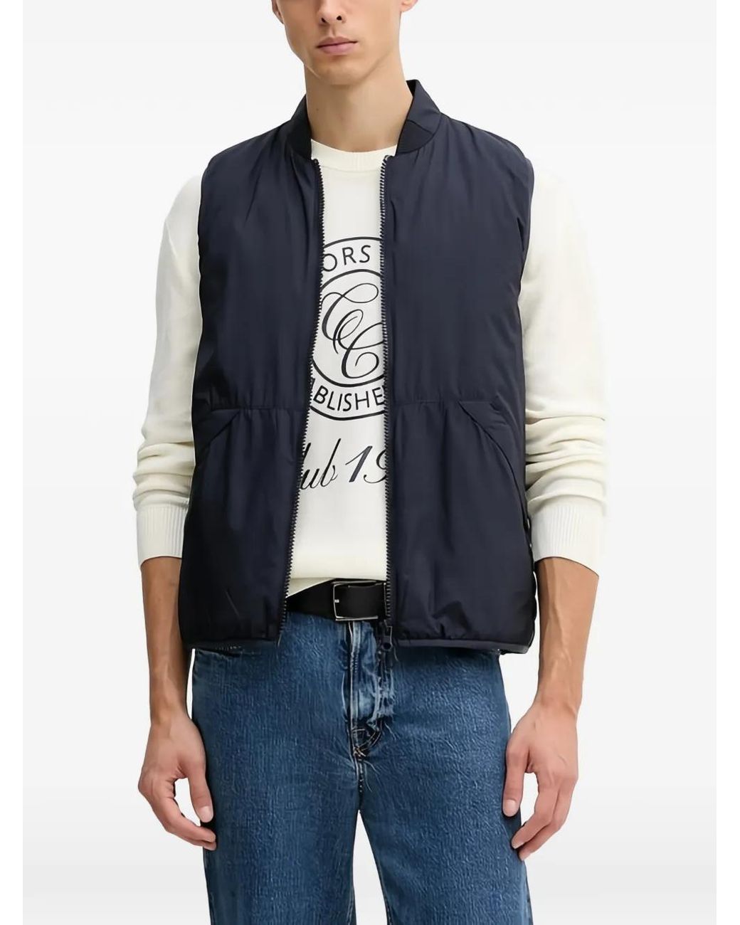 Benetton Blue Zip Quilted Gilet for men