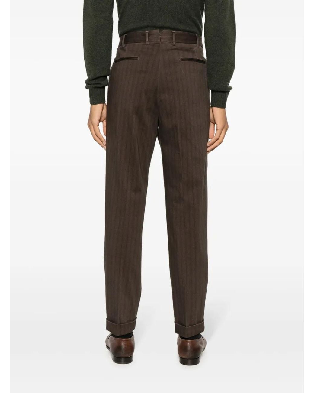 Dell'Oglio Gray Herringbone Cotton-Blend Tapered Trousers for men
