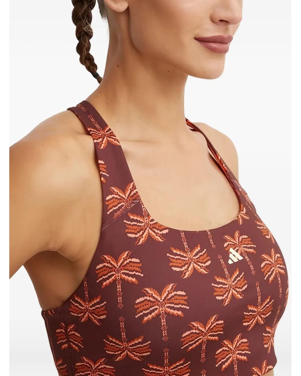 Adidas Red X Farm Rio Palm-Print Sports Bra