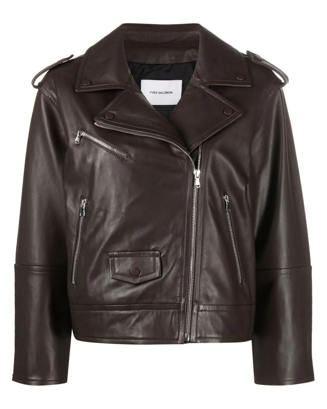 Yves Salomon Black Leather Zip-Up Flight Jacket