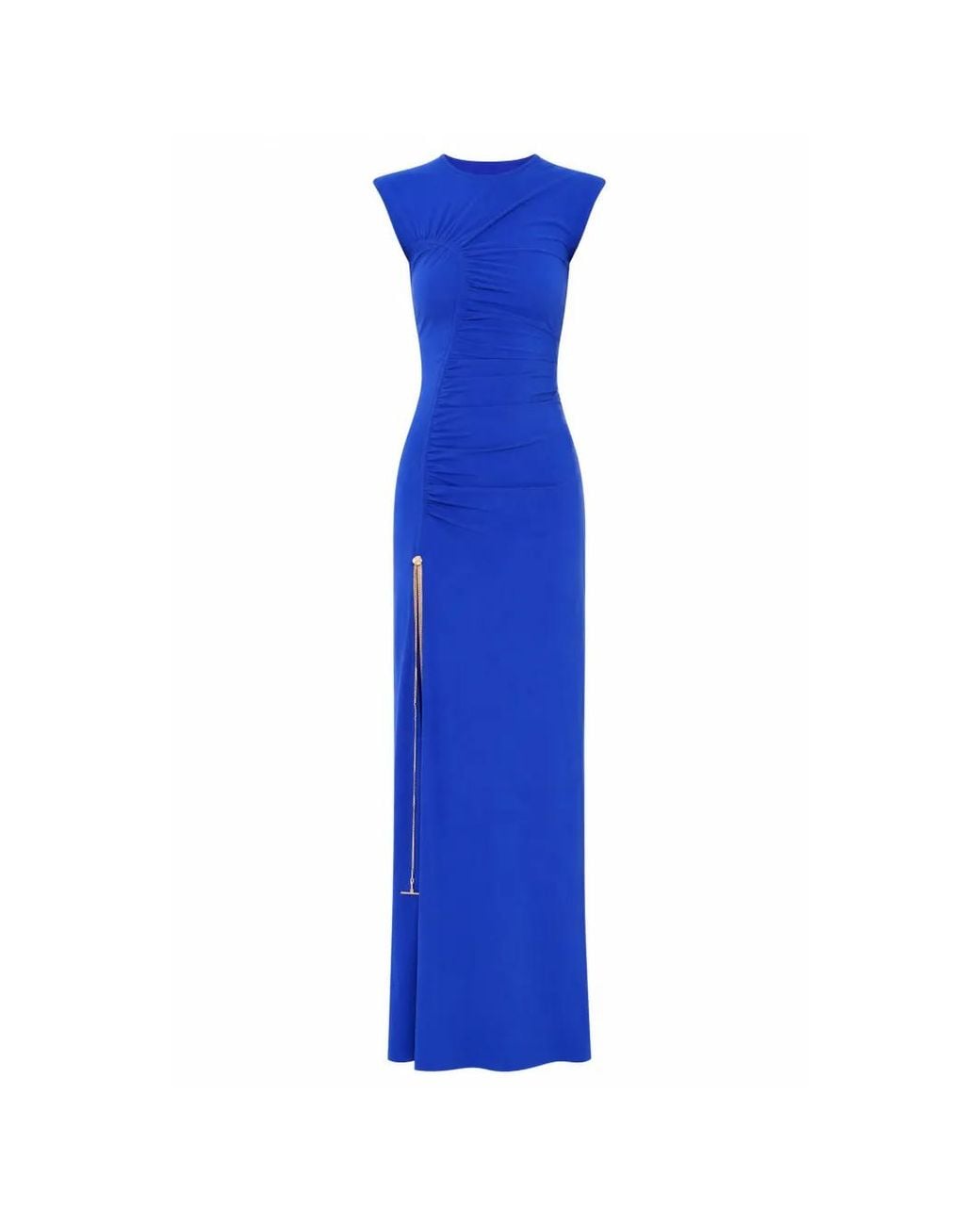 Danamé Blue Ruched Chain-Detail Maxi Dress
