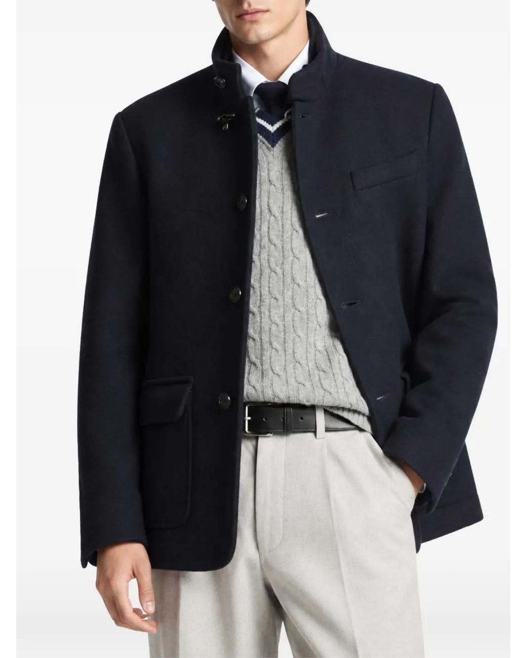 Fay Blue Patch-Pocket High-Neck Coat for men