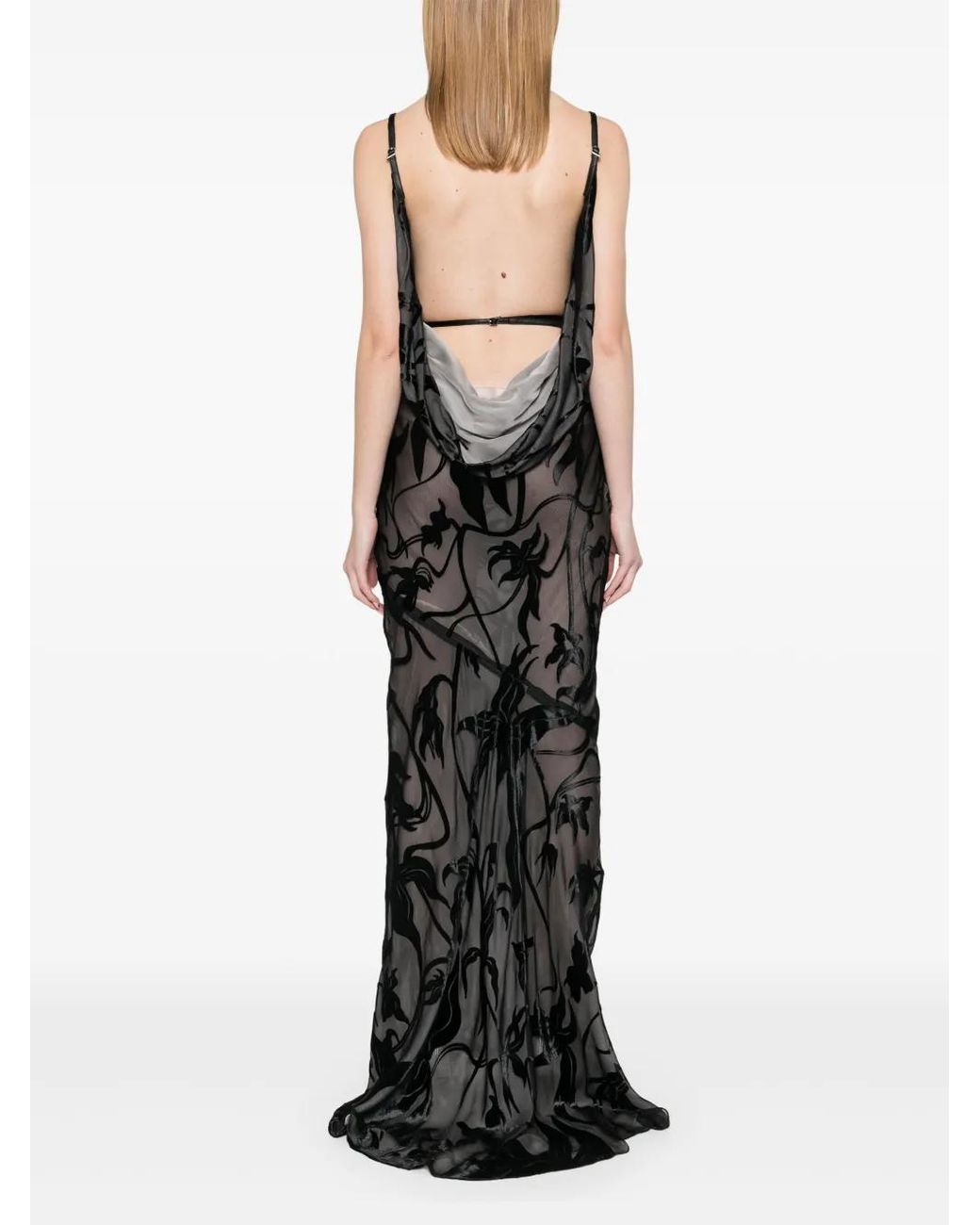 Mugler Black Flocked Maxi Dress