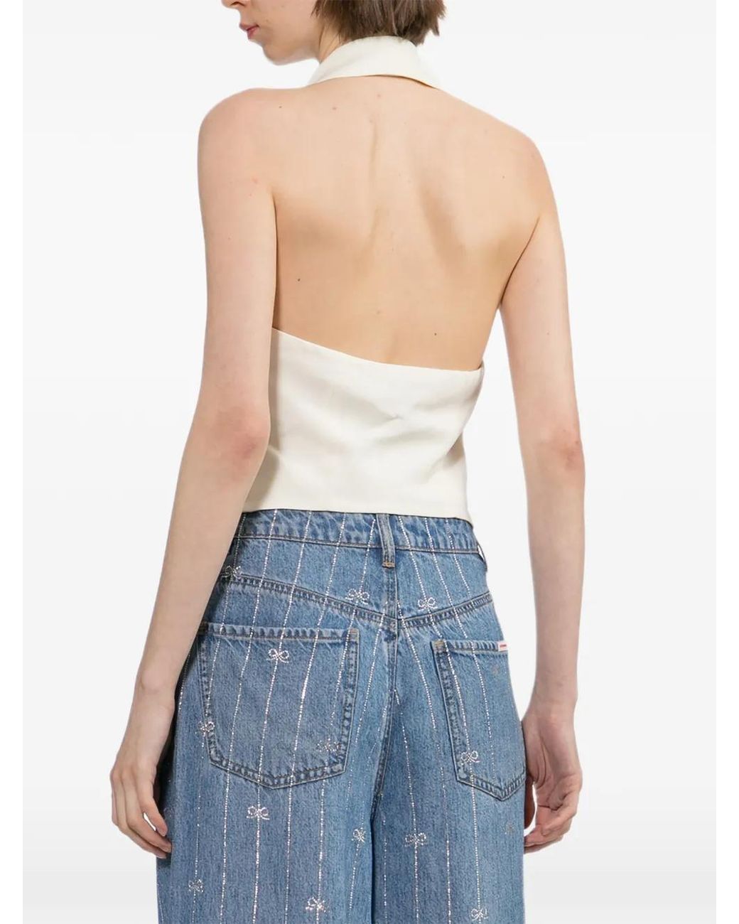Self-Portrait White Crystal-Embellished Top
