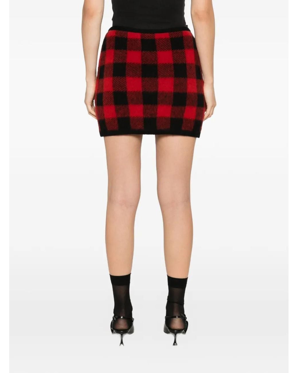 N°21 Red Check-Pattern Knitted Mini Skirt