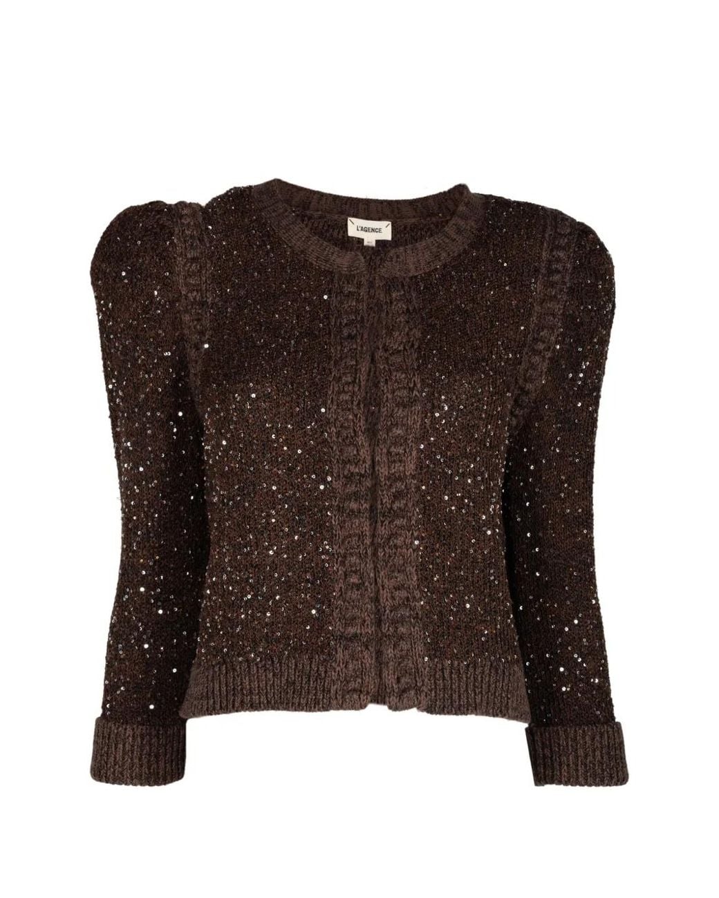 L'Agence Brown Thistle Sequin-Embellished Cardigan