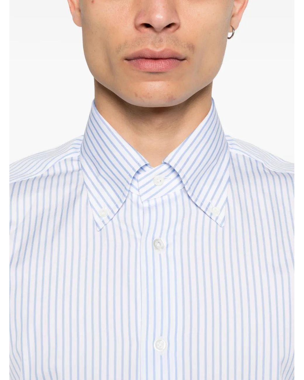 Mazzarelli White Striped Button-Down Shirt for men