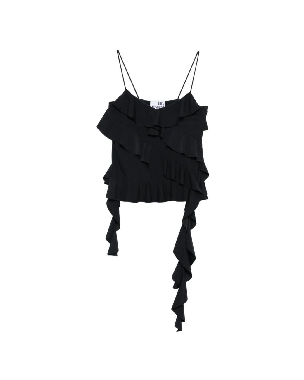 Love Moschino Black Ruffled Spaghetti-Strap Top