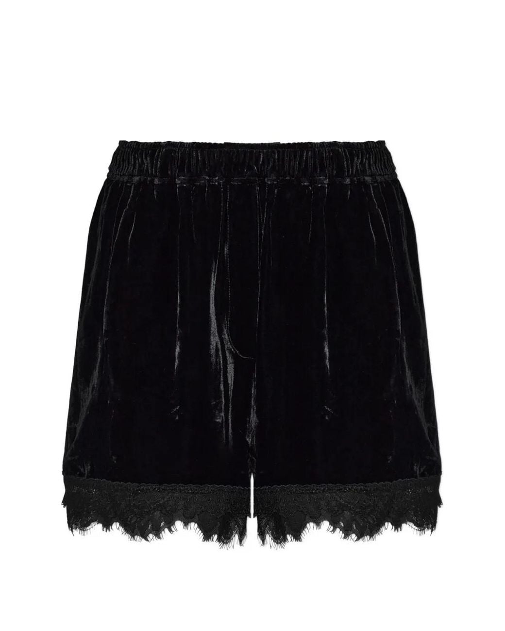 Ganni Black Lace-Trim Velvet Shorts