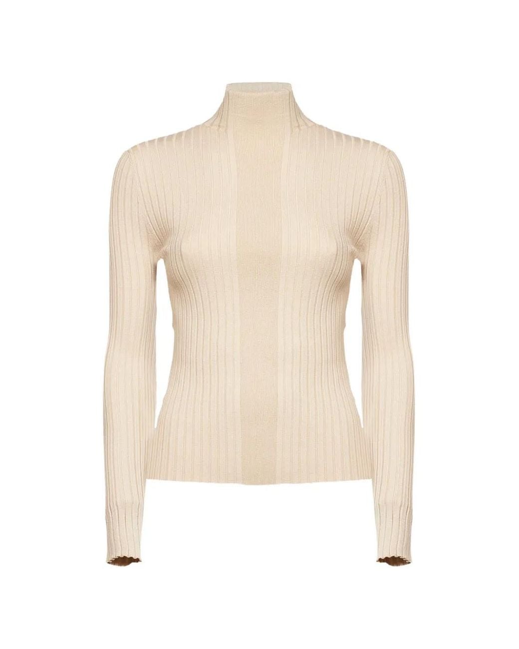 Kaos White High-Neck Ribbed Sweater