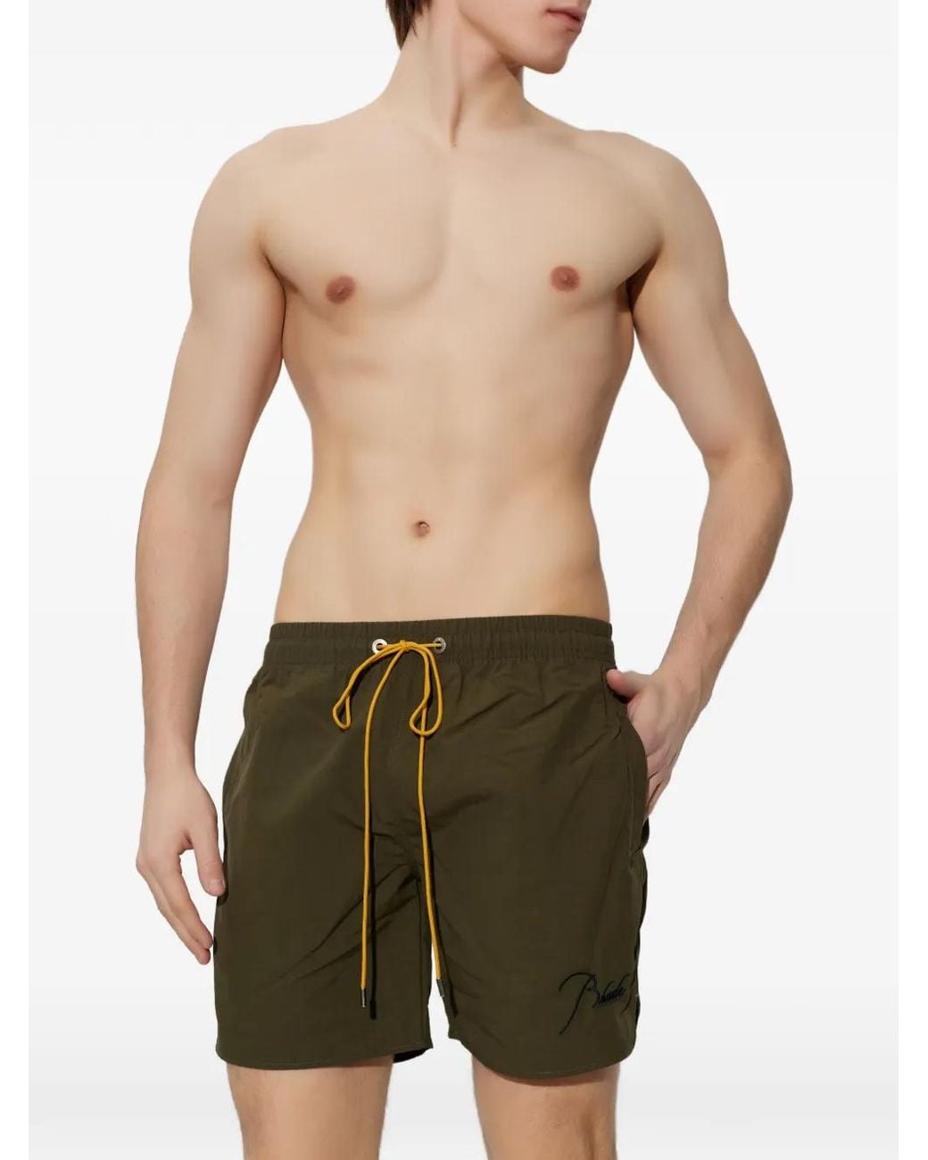 Rhude Green Radiator Swim Trunks for men