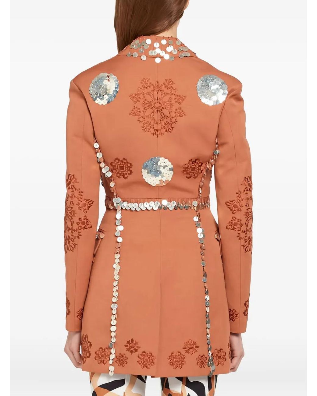 Roberto Cavalli Orange Sequin-Embellished Fitted Jacket