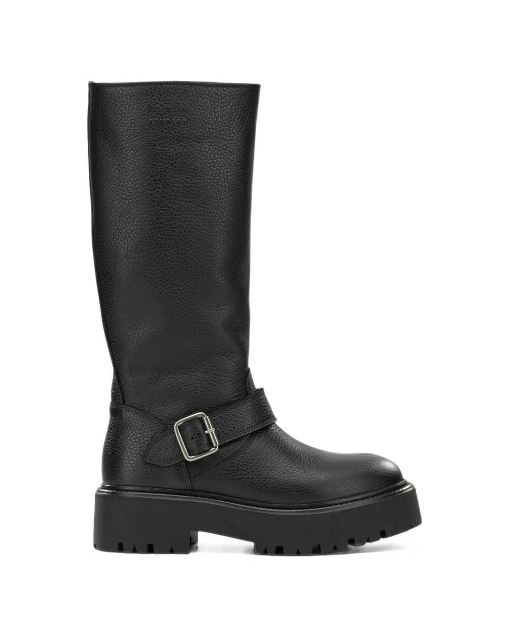 COPENHAGEN Black Buckled Grained Leather Boots